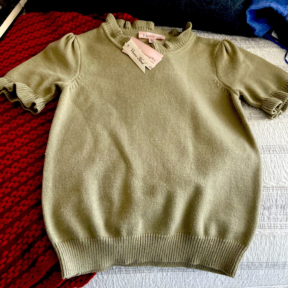 Philosophy NWT Sage Green Ruffled Sweater. Beautiful! XS